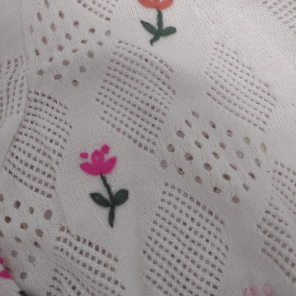 Floral Embroidered Crochet Cardigan Sweater Size 28 Cottage Grandmacore Boho - Picture 2 of 6